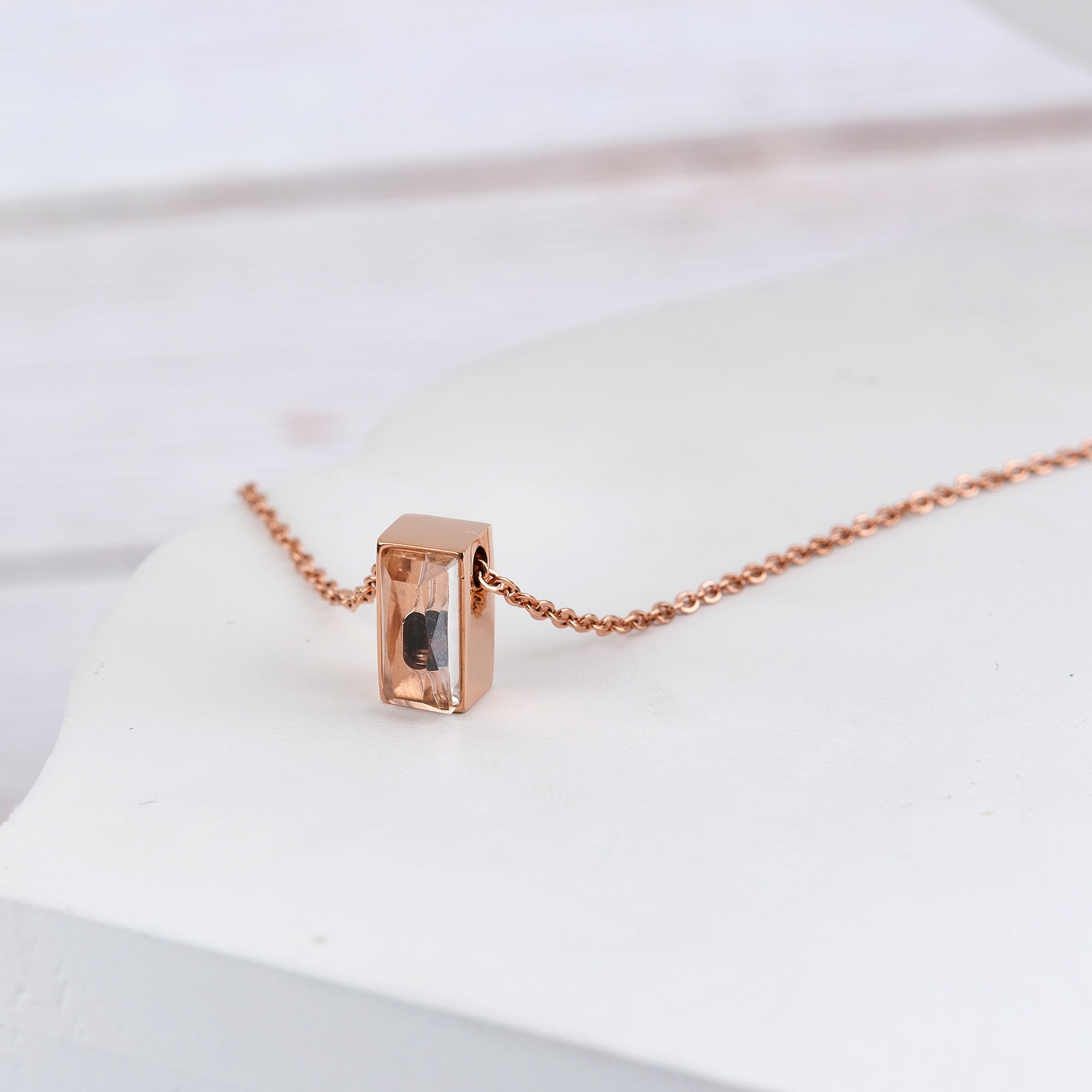 Personalized Cube Ashes Holder Necklace, Custom Engraving Memorial Necklace, Engravable Crystal Cremation Necklace for Woman with Filling Kit and Velvet Box Ship Next Day! [Rose Gold, Text Engraving]