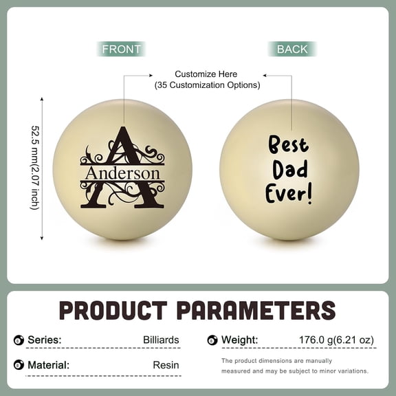 Personalized Cue Ball for Billiards - Custom Double-Sided Pool Ball Gift for Dad Husband