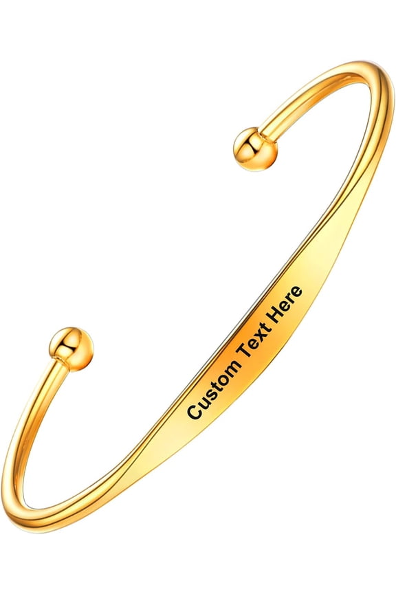 Personalized Cuff Bracelets Women Mens Stainless Steel 18K Gold Plated Cuban/Braided/Simple Cuff Bracelets Open Bangles, Customizable