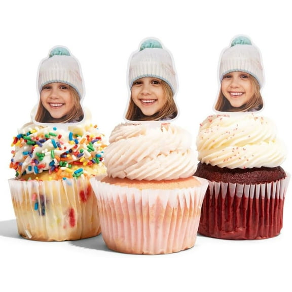 Personalized Cupcake Toppers - Custom Cardstock Face Cutouts - Personalized Face Cut Outs for Birthday Decorations - Customized Toppers for Party Decor, Special Events & Occasions (3" x 3", 12-PACK)