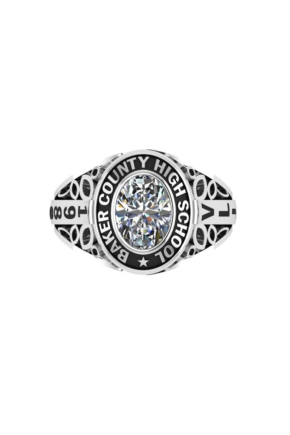 Personalized Custom Achievement Ring Customized School Name Year Inside Engraving with White Oval Center Stone Polished Silver Tone Finish 925 Sterling Silver