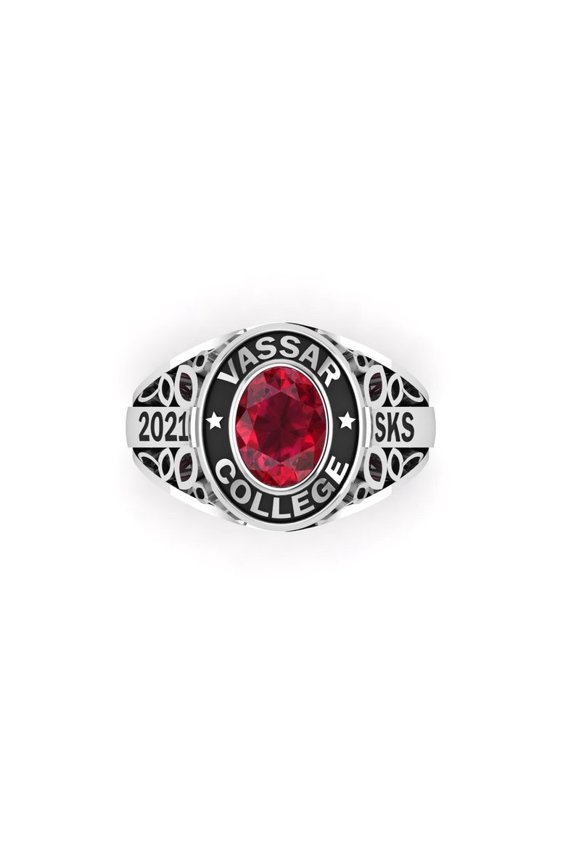Personalized Custom Achievement Ring Customized School Name Year Inside Engraving with Oval Center Stone 925 Sterling Silver