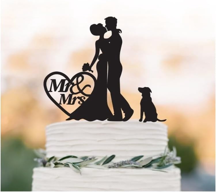 Wedding Cake Topper – Bride & Groom Figurines With Heart Design For Bridal Shower & Desserts