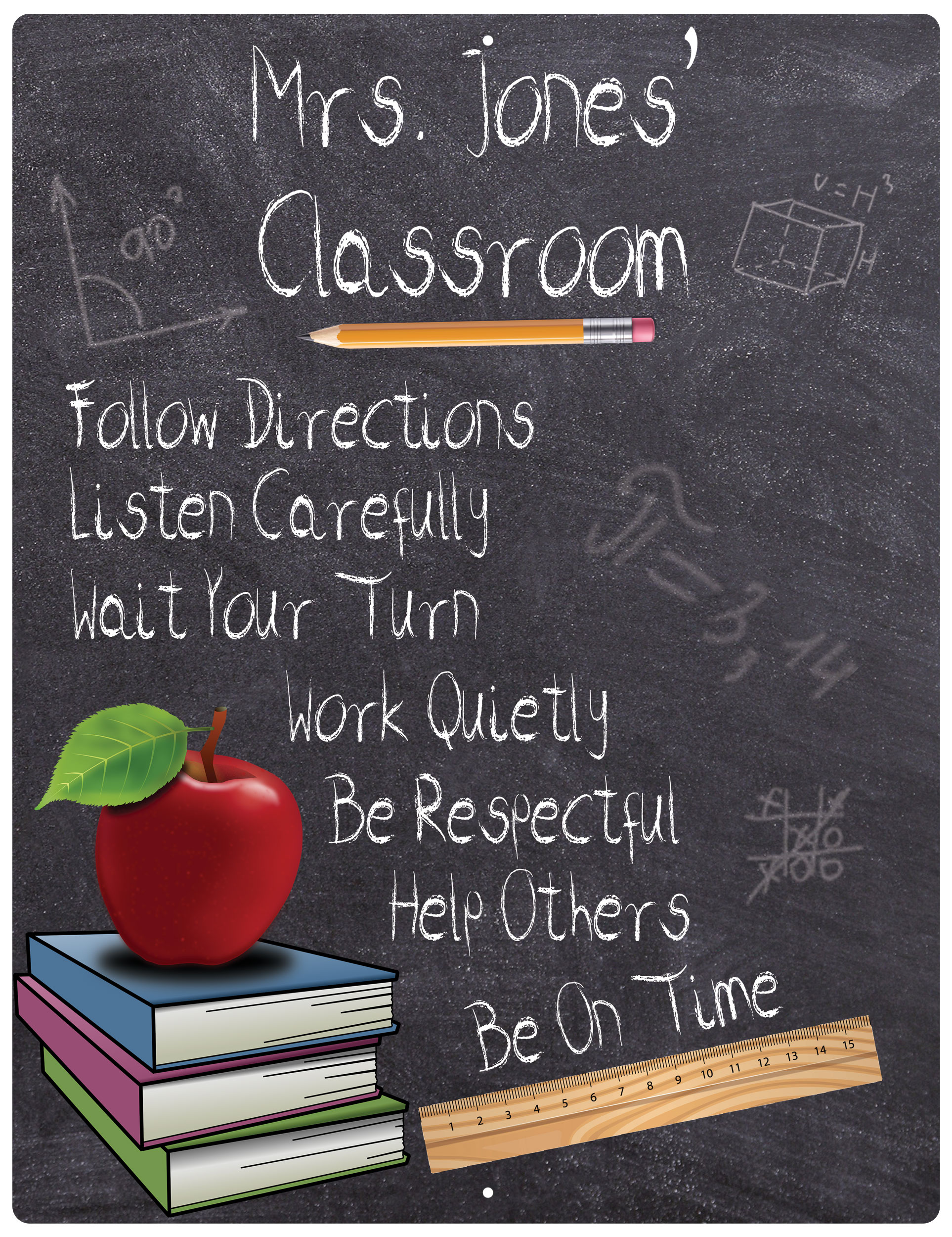 Personalized Custom Aluminum Sign - Teachers Classroom Rules - 12