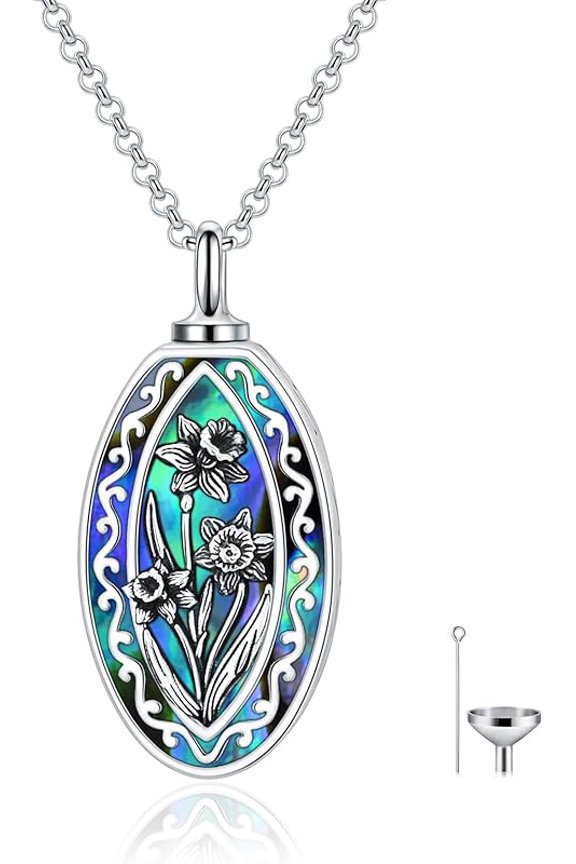 Personalized Custom Birth Flower Urn Necklace for Ashes S925 Sterling Silver 12 Month Pendant Cremation Jewelry for Ashes with w/Funnel Filler Memorial Keepsake Jewelry for Women