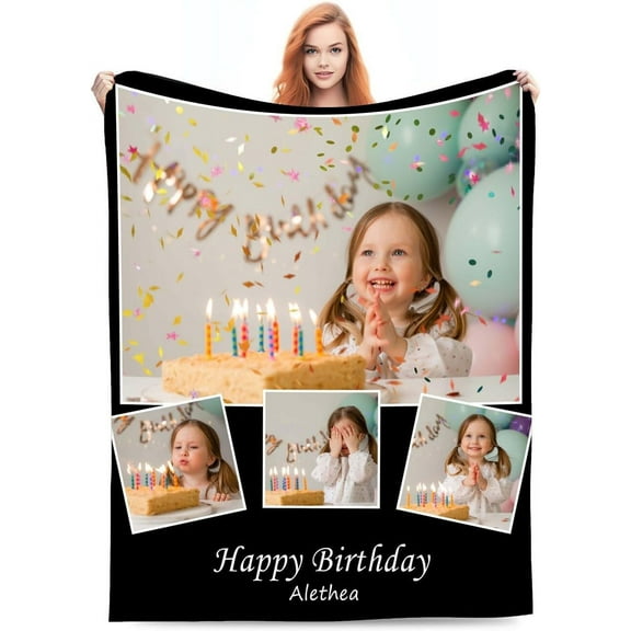 Personalized Custom Blanket with Photo Birthday Gifts for Family Son Daughter Wife Husband, Birthday for Her Him, Women Men Gifts Fits Couch Bedroom Living Room