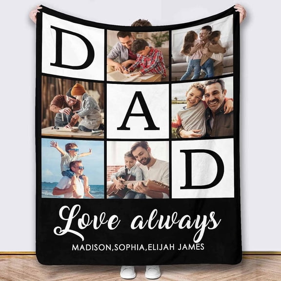 Personalized Custom Blanket with Photo Text Photo with Dad for Father Dad Daddy Papa Grandpa Dad Birthday Gifts for Father to My Father Blanket Gifts-30 x40