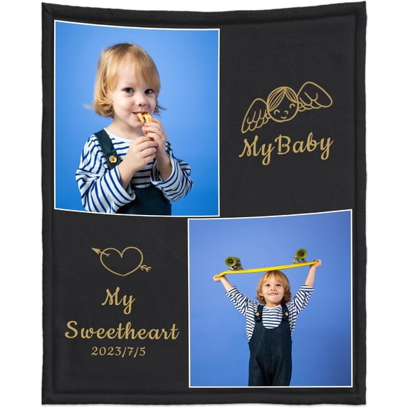 Personalized Custom Blanket with Picture Text Customized Memorial Gifts Blankets Using My Own Photos Customize Memorial Gifts for Father Mother Day (Seven photos, 60x80in(152.4x203.2cm))