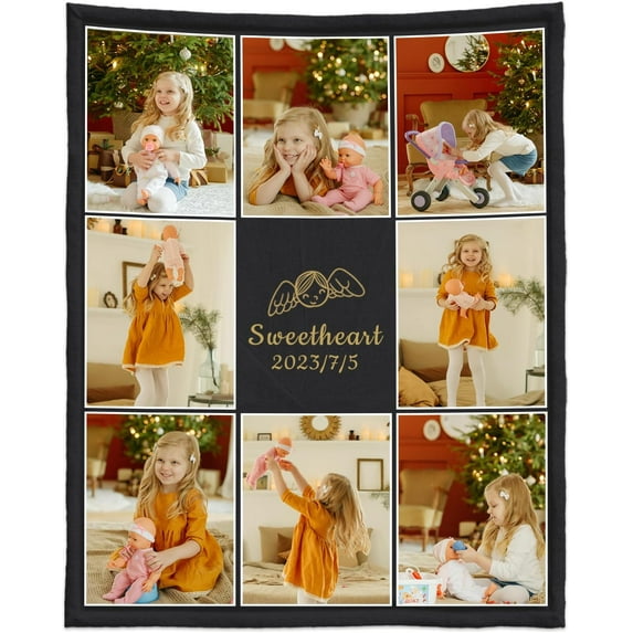 Personalized Custom Blanket with Picture Text Customized Memorial Gifts Blankets Using My Own Photos Customize Memorial Gifts for Father Mother Day (Seven photos, 60x80in(152.4x203.2cm))