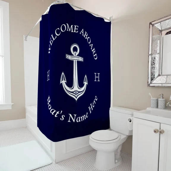 Personalized Custom Boat Name Shower Curtain Nautical Anchor Waterproof Fabric Beach Theme Bathroom Decor Home Accessories