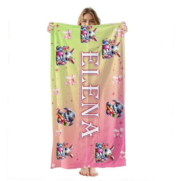 Personalized Custom Easter Beach Towels with Picture Logo Photo Names Customized Pool Travel Towel for Kids Adults Women Men 30" X 60"