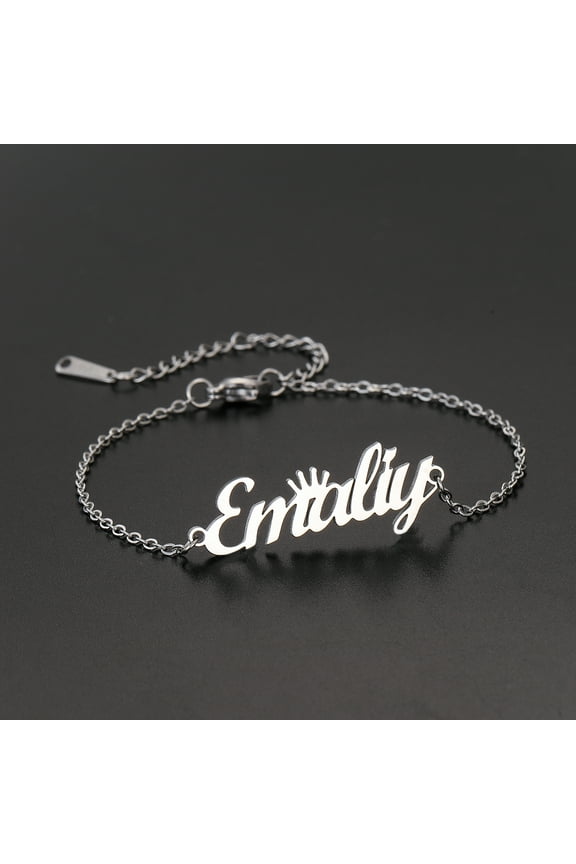 Personalized Custom Engrave Name Bracelet Stainless Steel Customized Crown Nameplate Charm Bangle For Women Jewelry Gift