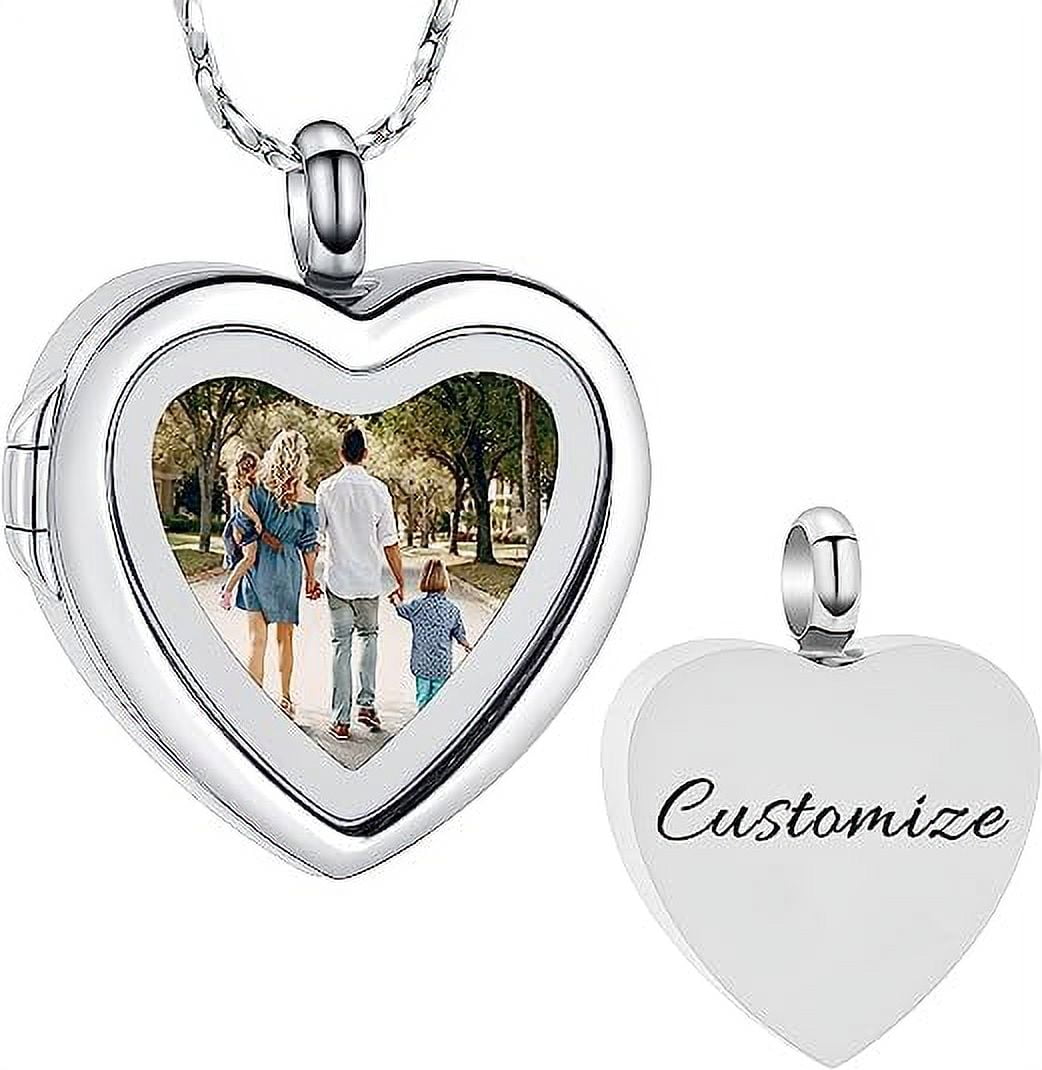 Personalized Custom Engraving Photo & Text Heart Urn Pendant Necklaces