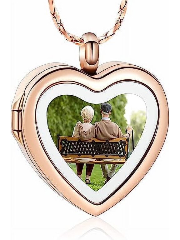 Personalized Custom Engraving Photo & Text Heart Urn Pendant Necklaces for Women Urns for Human Ashes Memorial Locket Keepsake Ashes Jewelry