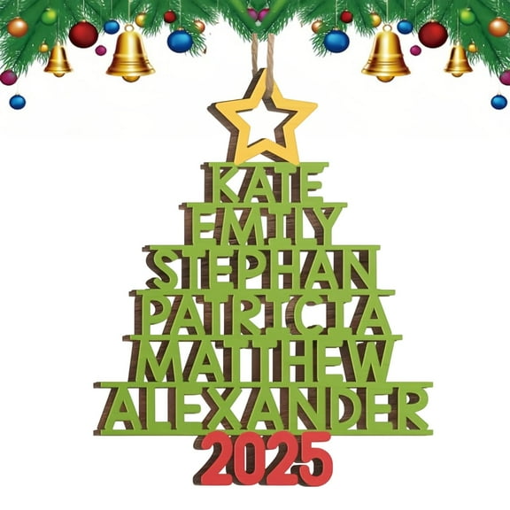 Personalized Custom Family Members Names Wooden Christmas Tree Hanging Ornaments 2025