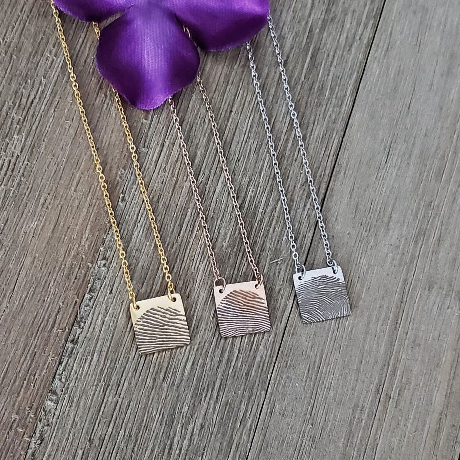 Personalized Custom Fingerprint Square Keepsake Necklace Stainless Steel Engraved Actual Fingerprint Thumb Print Pendant Jewelry with Gift Box [Silver]