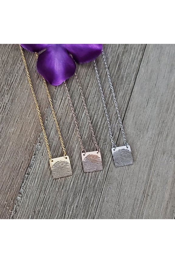 Personalized Custom Fingerprint Square Keepsake Necklace Stainless Steel Engraved Actual Fingerprint Thumb Print Pendant Jewelry with Gift Box [Silver]