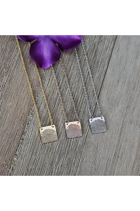 Personalized Custom Fingerprint Square Keepsake Necklace Stainless Steel Engraved Actual Fingerprint Thumb Print Pendant Jewelry with Gift Box [Silver]