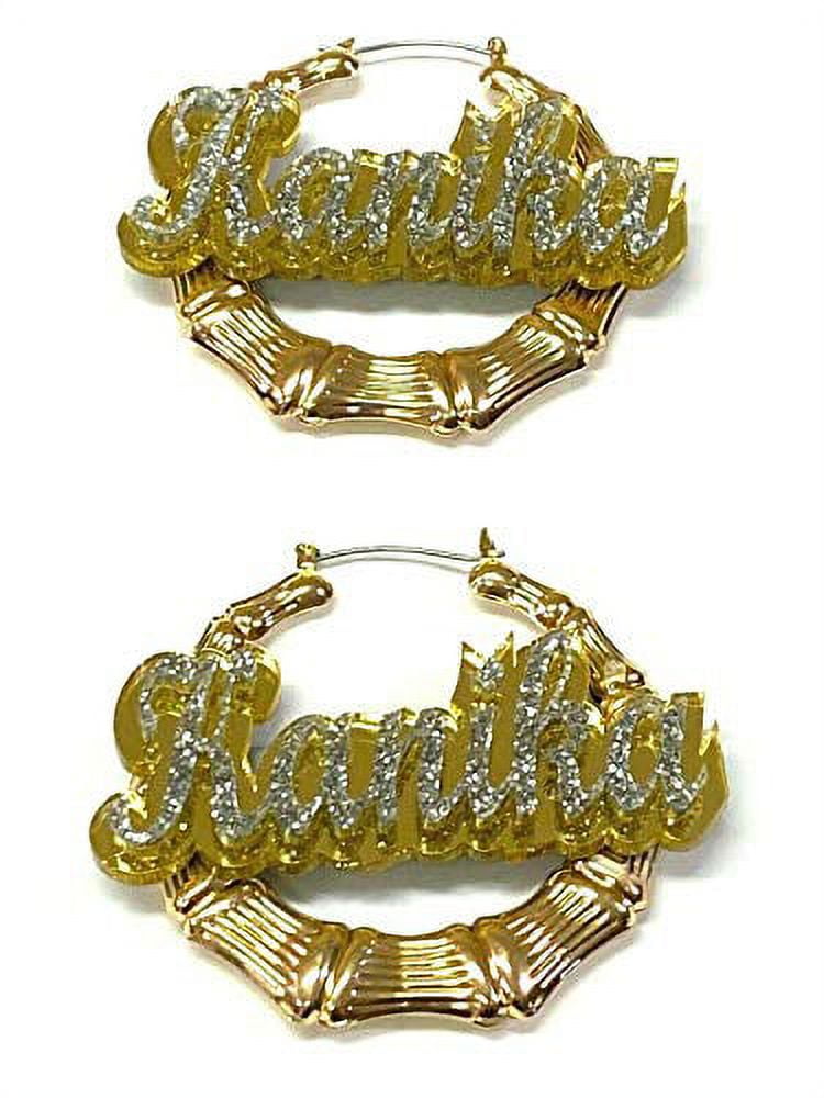 Gold bamboo hoop 2024 earrings with name