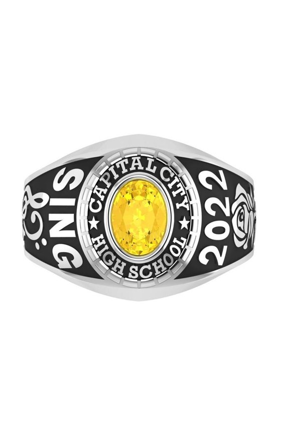 Personalized Custom Graduation Achievement Ring Customized School Name Year Inside Engraving with Oval Center Stone 925 Sterling Silver