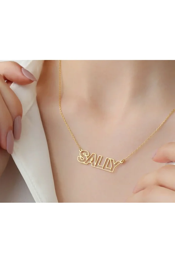 Personalized Custom Hollow Letter Name Necklace Gold 14K Yellow Gold Chain Female Fashion Jewelry Gift