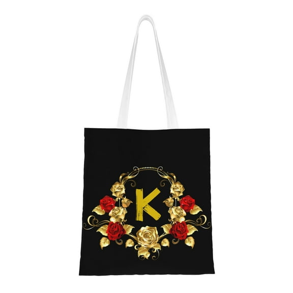 Personalized Custom Initial Canvas Tote Bag, Perfect Gift for Birthdays and Holidays, 16X15 Inches, Black.