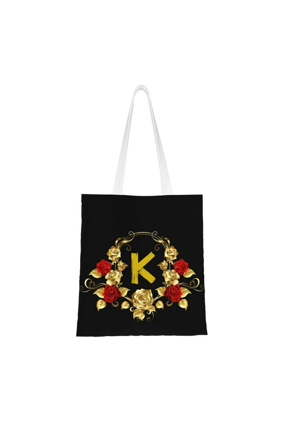 Personalized Custom Initial Canvas Tote Bag, Perfect Gift for Birthdays and Holidays, 16X15 Inches, Black.