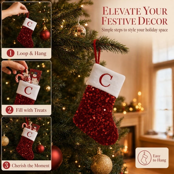 Personalized Custom Letter Christmas Stocking, Festive Stocking for ...