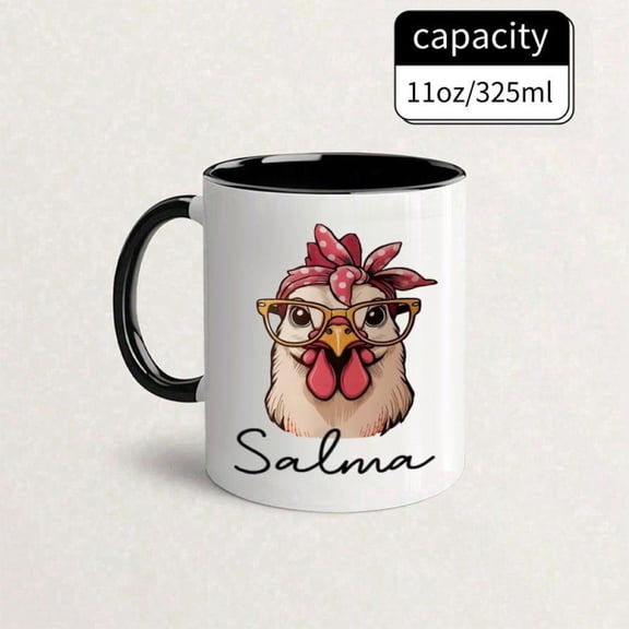 Personalized Custom Mug Funny Chicken Design with Glasses Bow Microwave Safe Ceramic Coffee Cup Custom Name Text Birthday Christmas Mother S Day