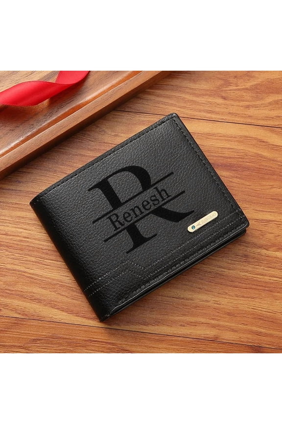 Personalized Custom Name Bifold Short Wallet Casual Lychee Patterned Soft Leather Man's Wallet Multi Card Slot PU Leather Purse