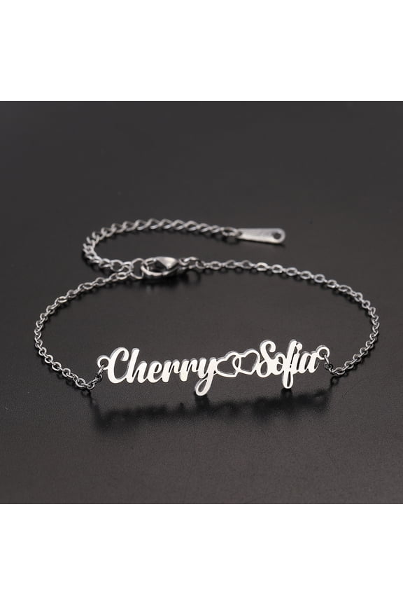 Personalized Custom Name Bracelet for Women Men Stainless Steel Heart Bangle Couple Wedding Jewelry Anniversary Gift