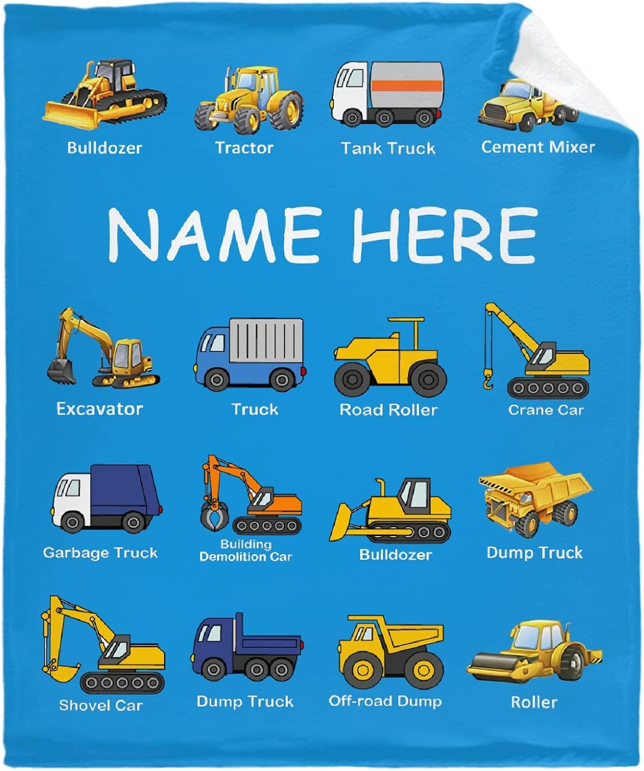 Personalized Custom Name Dump Truck Bulldozer Throw Blankets for Boys
