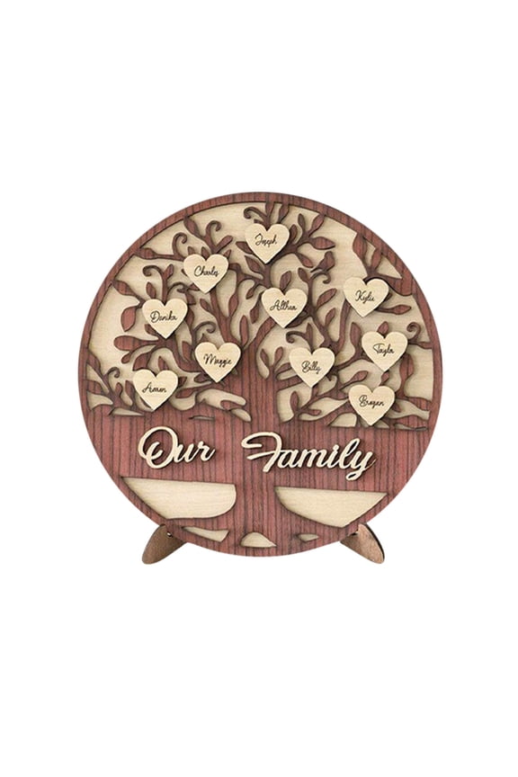 Personalized Custom Name Family Tree Wooden Decor Desktop Sign Wooden Decoration Sign Gift for Mom Christmas Mothers' Day with Names on Heart Shape