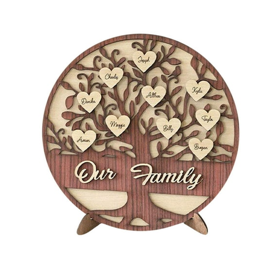 Personalized Custom Name Family Tree Wooden Decor Desktop Sign Wooden Decoration Sign Mom With Names Heart Shape