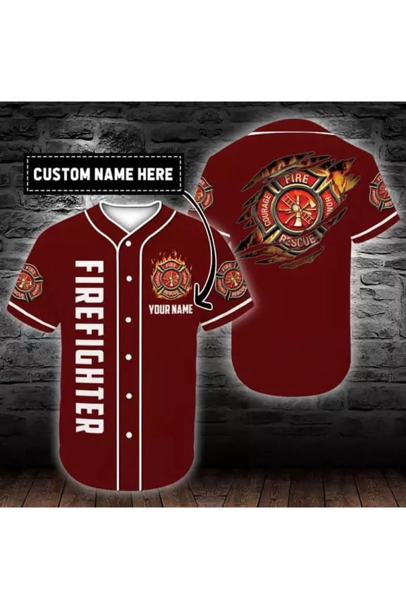 Personalized Custom Name Firefighter Logo Scratch Baseball Tee Jersey Shirt 1 - Hot Sale 2