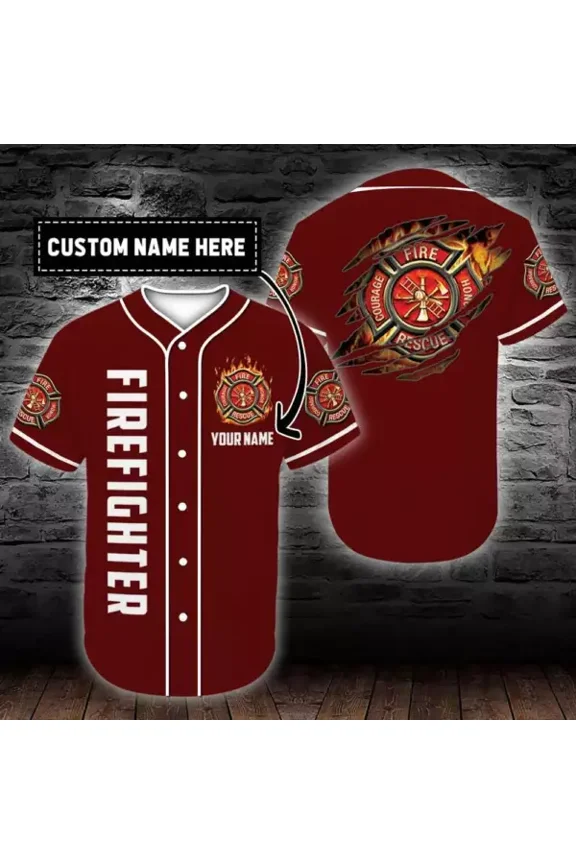 Personalized Custom Name Firefighter Logo Scratch Baseball Tee Jersey Shirt 1 - Hot Sale 2
