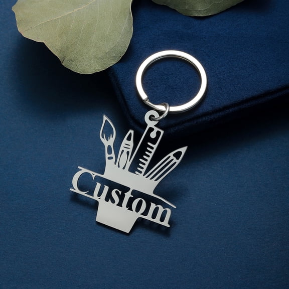 Personalized Custom Name Initials Key Chains Stainless Steel Pen Ruler Keychain Pendant Student Teacher Jewelry Keyring