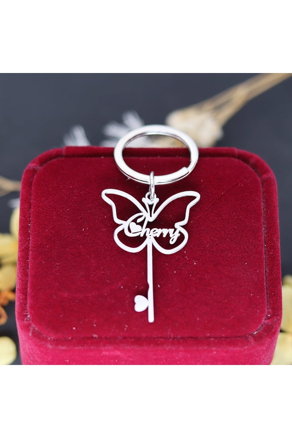 Personalized Custom Name Keychain Stainless Steel Butterfly Engraved Nameplate Keyring Christmas Birthday Gift Key Chain