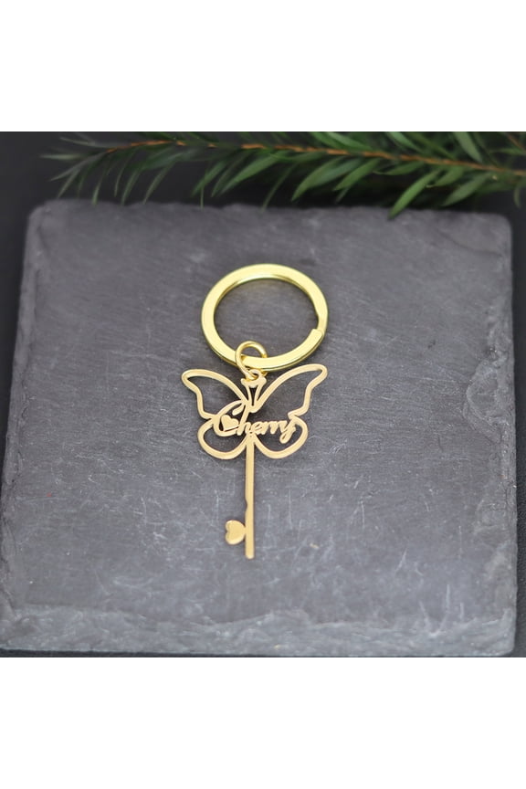 Personalized Custom Name Keychain Stainless Steel Butterfly Engraved Nameplate Keyring Christmas Birthday Gift Key Chain