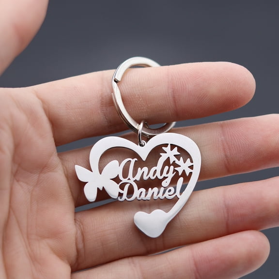 Personalized Custom Name Keychain for Women Girls Stainless Steel Heart Butterfly Letter Pendant Key Chain Jewelry Gift