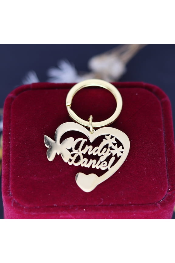 Personalized Custom Name Keychain for Women Girls Stainless Steel Heart Butterfly Letter Pendant Key Chain Jewelry Gift