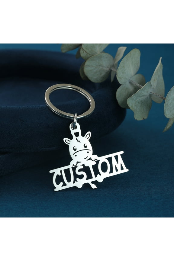 Personalized Custom Name Letter Keyring Unique Stainless Steel Key Chain Jewelry Customization Cute Cow Keychain Gifts