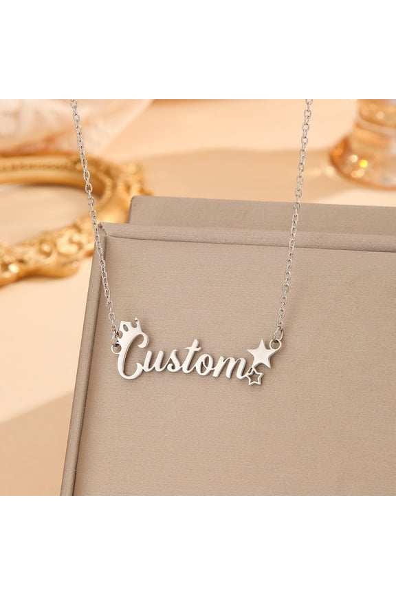 Personalized Custom Name Necklaces Stainless Steel Star Crown Pendant Chain Choker Birthday Party Jewelry Gift for Women