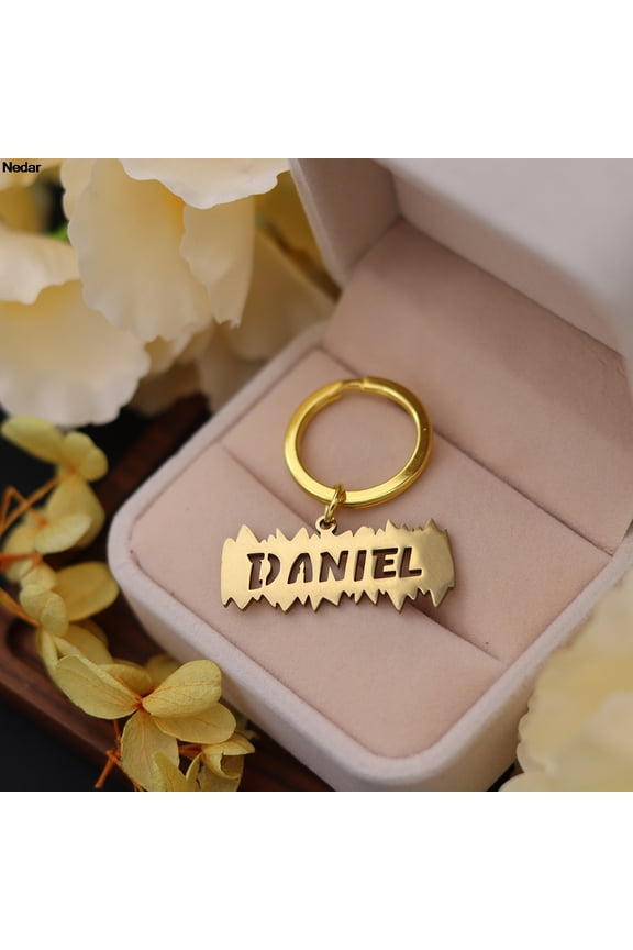 Personalized Custom Name Number Keychain for Men Women Stainless Steel Engraved Letters Nameplate Keyring Birthday Gift