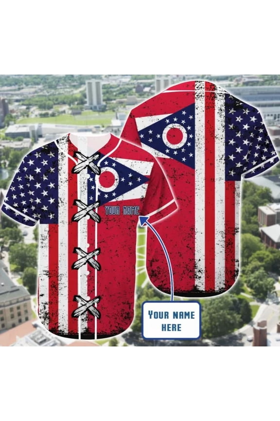 Personalized Custom Name Ohio x America Flag Baseball Tee Jersey Shirt - Hot Sale 2026