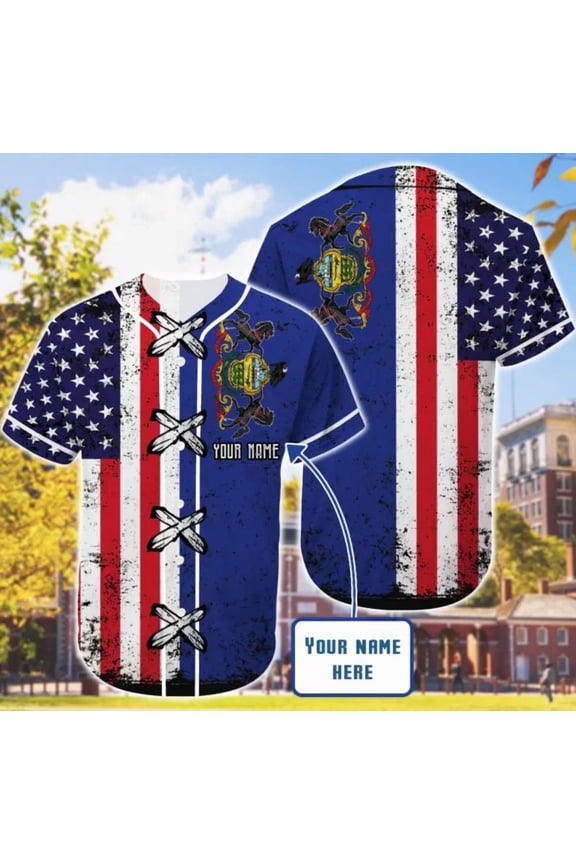Personalized Custom Name Pennsylvania x America Flag Baseball Tee Jersey Shirt - Hot Sale