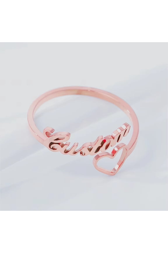 Personalized Custom Name Ring Heart Fashion 14K Yellow Gold Resizable Couple Rings Girlfriend Gift Charm Jewelry