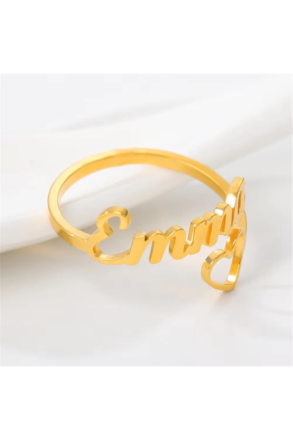 Personalized Custom Name Ring Heart Fashion 14K Yellow Gold Resizable Couple Rings Girlfriend Gift Charm Jewelry
