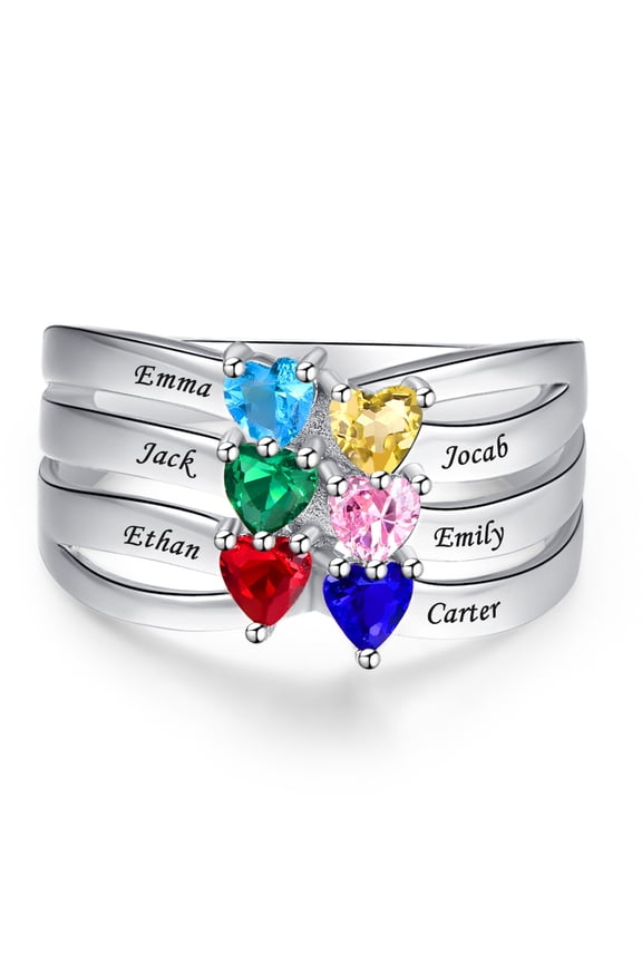 Personalized Custom Name Rings For Women 925 Sterling Silver Infinity Mother 6 Heart Cut Simulated Birthstones Wedding Ring