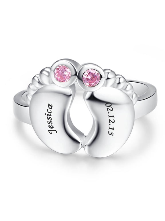 Personalized Custom Name Rings for Women 925 Sterling Silver Heart Cut 6 Birthstones Twisted Stacking Promise Anniversary Ring